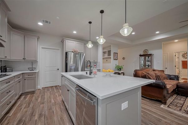 Interior, Kitchen, Living room, Pendant Lights, Recessed Lighting, Stainless Steel Appliances, Wood Texture Flooring