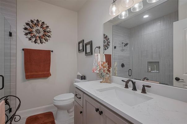 Bathroom, Glass Shower, Interior, Recessed Lighting