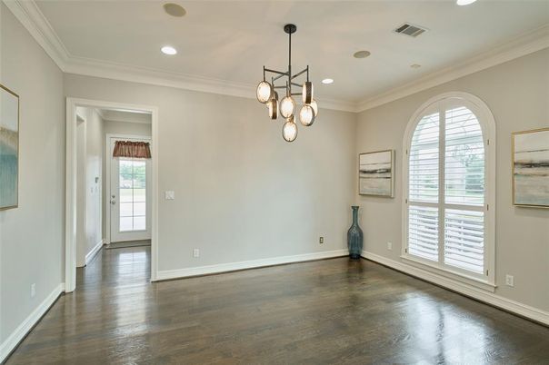 Empty room, Interior, Pendant Lights, Recessed Lighting, Wood Texture Flooring