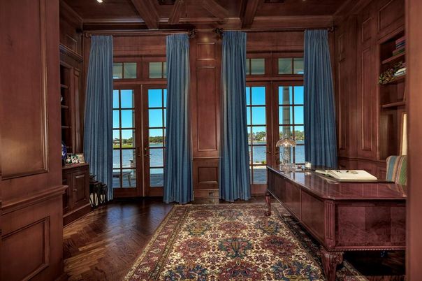 Home Office, Interior, Recessed Lighting, Water, Wooden Beams, Wooden Ceilings, Wood Texture Flooring, Wooden Walls