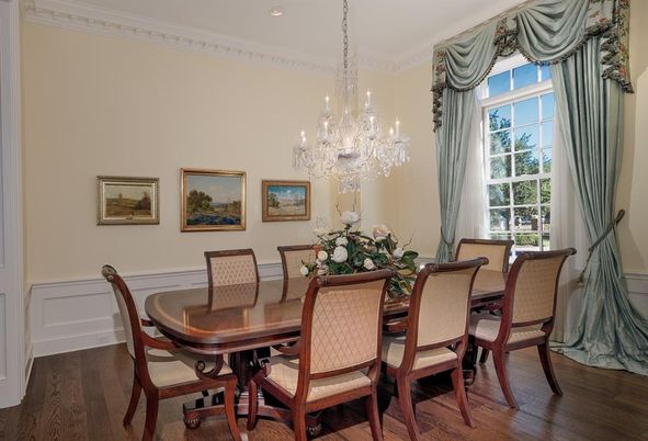 Chandelier, Dining room, Interior, Recessed Lighting, Wood Texture Flooring
