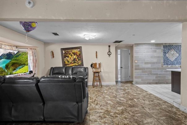 Interior, Living room, Recessed Lighting, Stone Walls