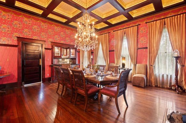Chandelier, Dining room, Interior, Wood Texture Flooring