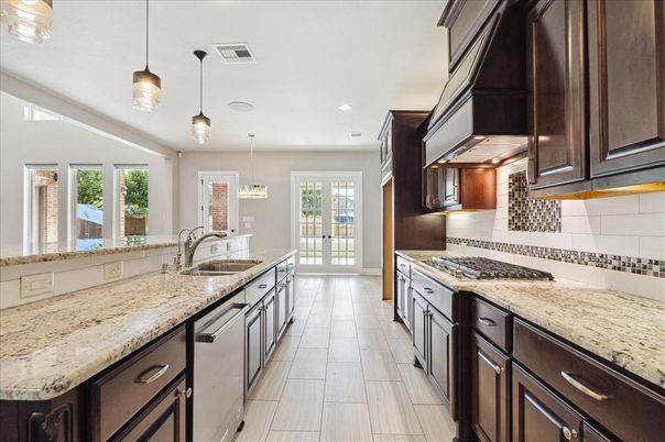 Interior, Kitchen, Pendant Lights, Recessed Lighting, Wood Texture Flooring