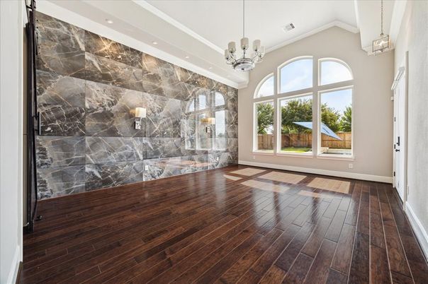Empty room, Interior, Pendant Lights, Recessed Lighting, Wood Texture Flooring