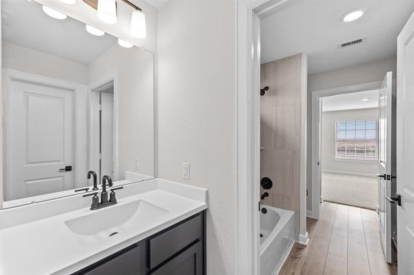Bathroom, Interior, Recessed Lighting, Wood Texture Flooring