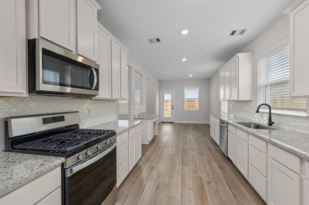 Interior, Kitchen, Recessed Lighting, Wood Texture Flooring