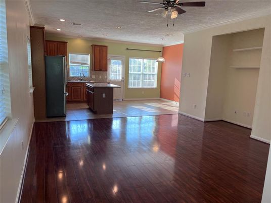Interior, Kitchen, Pendant Lights, Recessed Lighting, Wood Texture Flooring