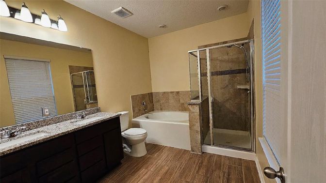 Bathroom, Glass Shower, Interior, Wood Texture Flooring