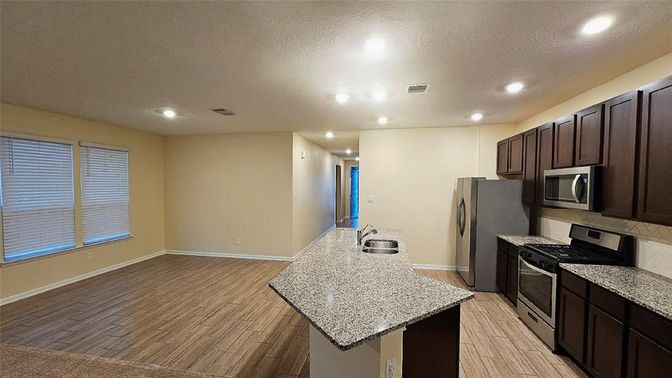 Interior, Kitchen, Recessed Lighting, Wood Texture Flooring
