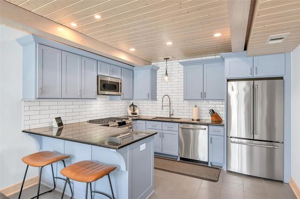 Interior, Kitchen, Recessed Lighting, Stainless Steel Appliances, Wooden Ceilings