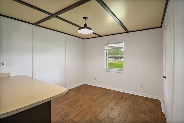 Empty room, Interior, Pendant Lights, Wood Texture Flooring