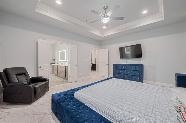 Bedroom, Interior, Marble, Recessed Lighting