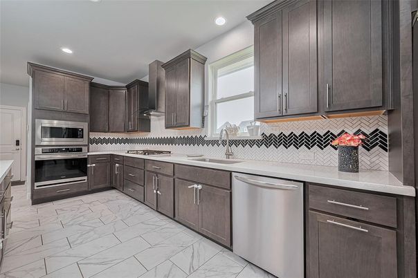Interior, Kitchen, Marble, Recessed Lighting, Stainless Steel Appliances