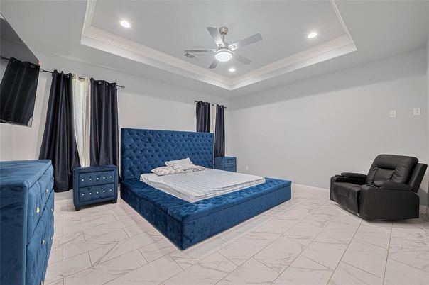 Bedroom, Interior, Marble, Recessed Lighting