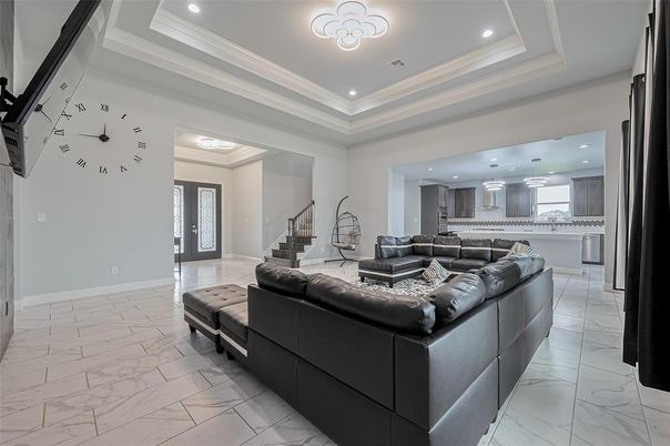 Interior, Kitchen, Living room, Marble, Pendant Lights, Recessed Lighting