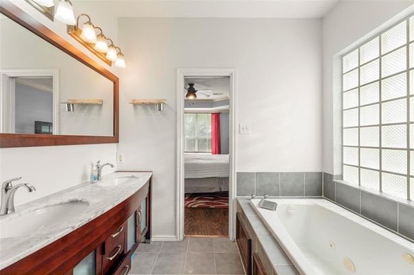 Bathroom, Dual Sink Vanities, Interior, Wood Texture Flooring
