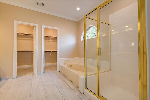 Bathroom, Glass Shower, Interior, Recessed Lighting, Walk-in Closets