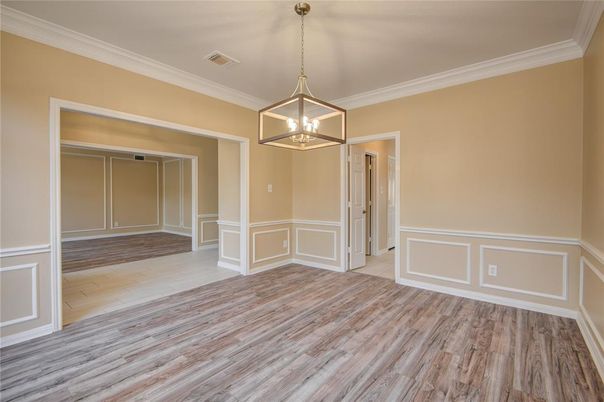 Empty room, Interior, Pendant Lights, Wood Texture Flooring