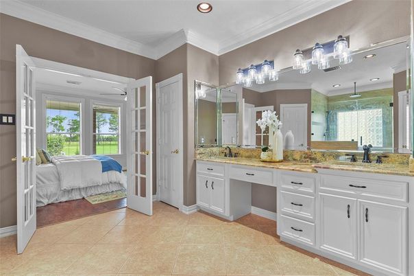 Bathroom, Bedroom, Dual Sink Vanities, Glass Shower, Interior, Recessed Lighting