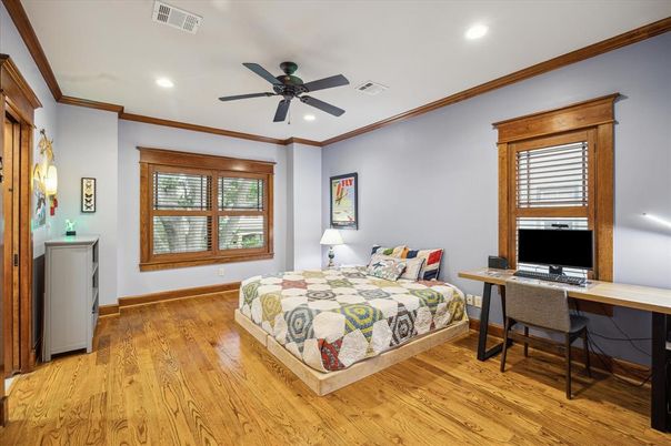 Bedroom, Home Office, Interior, Recessed Lighting, Wood Texture Flooring