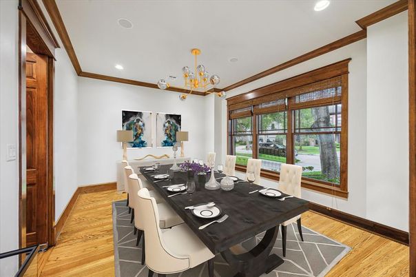 Dining room, Interior, Recessed Lighting, Wood Texture Flooring