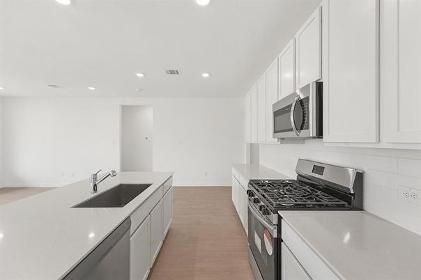 Interior, Kitchen, Recessed Lighting, Wood Texture Flooring