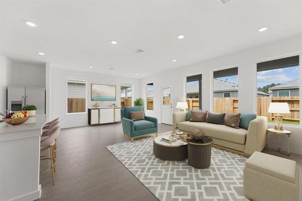 Interior, Living room, Recessed Lighting, Wood Texture Flooring