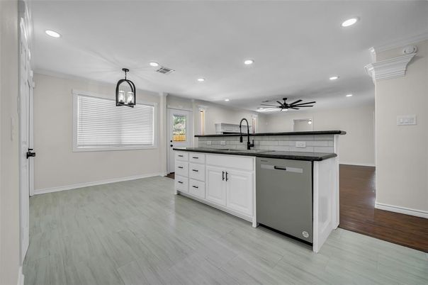 Interior, Kitchen, Recessed Lighting, Wood Texture Flooring