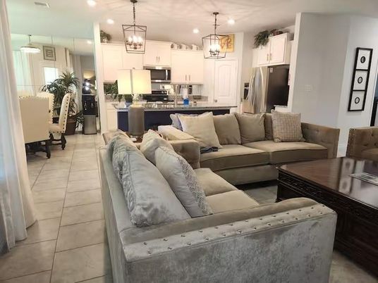 Dining room, Interior, Kitchen, Living room, Pendant Lights, Recessed Lighting, Stainless Steel Appliances