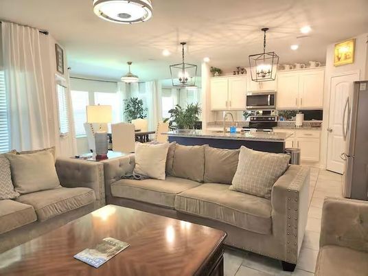 Dining room, Interior, Kitchen, Living room, Pendant Lights, Recessed Lighting, Stainless Steel Appliances