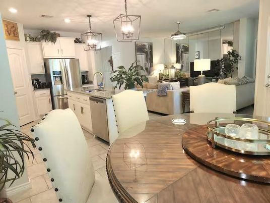 Dining room, Interior, Kitchen, Living room, Pendant Lights, Recessed Lighting, Stainless Steel Appliances