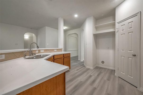 Interior, Kitchen, Recessed Lighting, Wood Texture Flooring