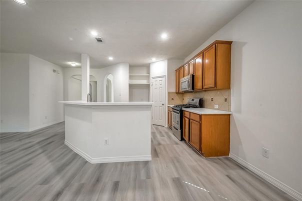 Interior, Kitchen, Recessed Lighting, Wood Texture Flooring