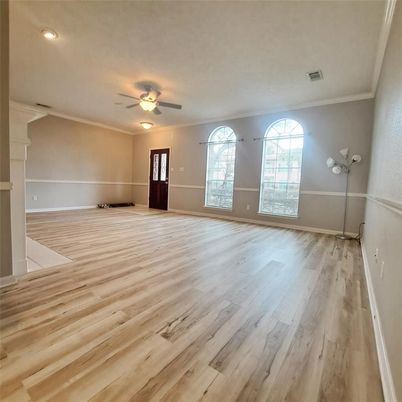Empty room, Interior, Recessed Lighting, Wood Texture Flooring