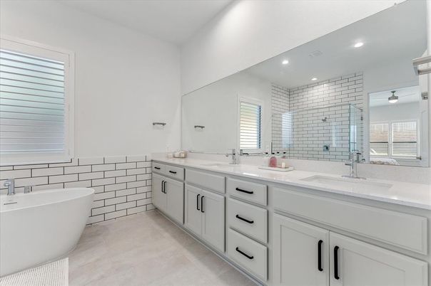 Bathroom, Dual Sink Vanities, Free Standing Baths, Interior, Recessed Lighting