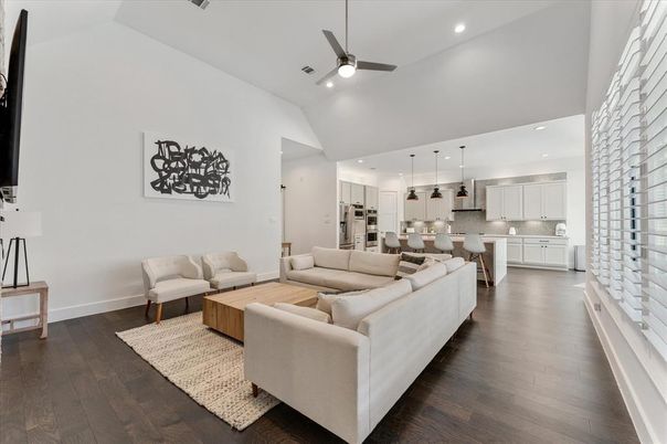 Interior, Kitchen, Living room, Pendant Lights, Recessed Lighting, Stainless Steel Appliances, Wood Texture Flooring