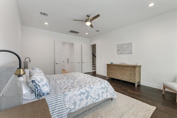 Bedroom, Interior, Recessed Lighting, Wood Texture Flooring