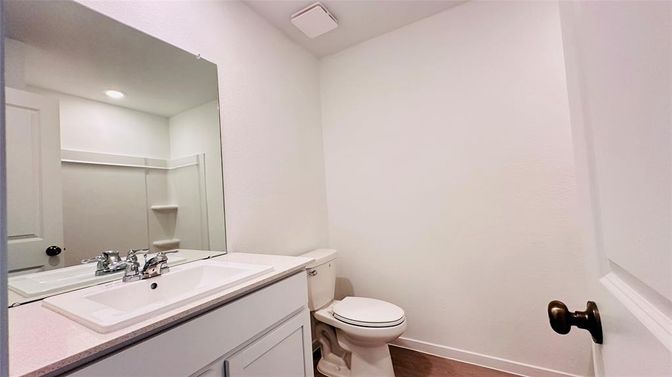 Bathroom, Interior, Recessed Lighting, Wood Texture Flooring