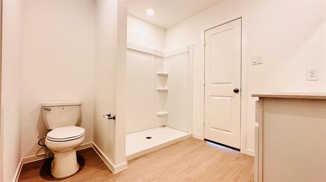 Bathroom, Interior, Recessed Lighting, Wood Texture Flooring