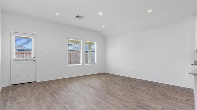 Empty room, Interior, Recessed Lighting, Wood Texture Flooring