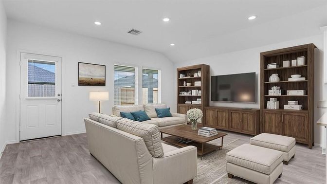 Interior, Living room, Recessed Lighting, Wood Texture Flooring