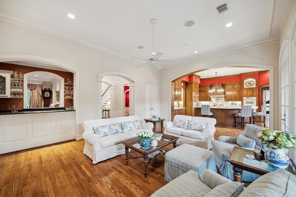 Chandelier, Interior, Living room, Recessed Lighting, Wood Texture Flooring