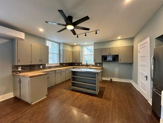 Interior, Kitchen, Recessed Lighting, Wood Texture Flooring