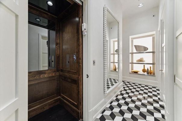 Elevator, Interior, Recessed Lighting, Wooden Walls