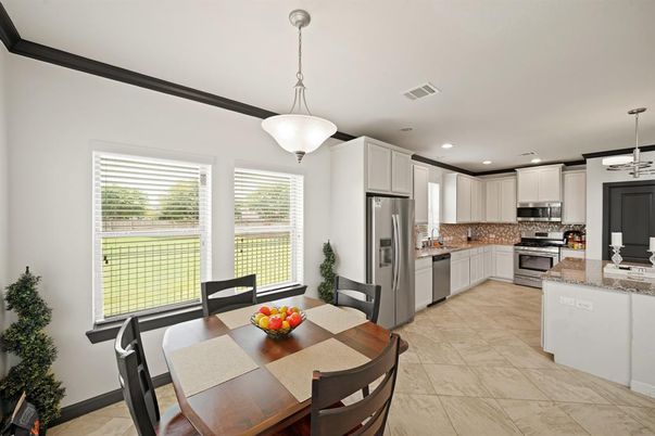 Dining room, Interior, Kitchen, Marble, Pendant Lights, Recessed Lighting, Stainless Steel Appliances