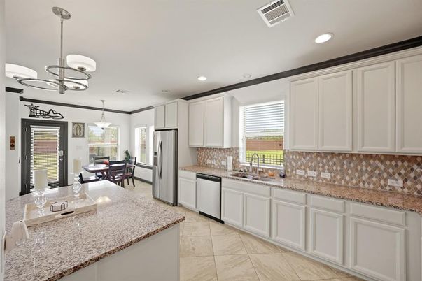 Dining room, Interior, Kitchen, Marble, Pendant Lights, Recessed Lighting