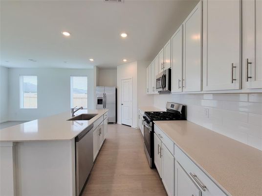 Interior, Kitchen, Recessed Lighting, Wood Texture Flooring