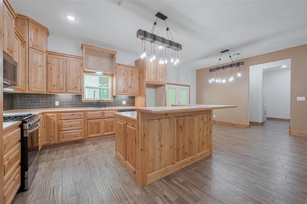 Interior, Kitchen, Pendant Lights, Recessed Lighting, Wood Texture Flooring