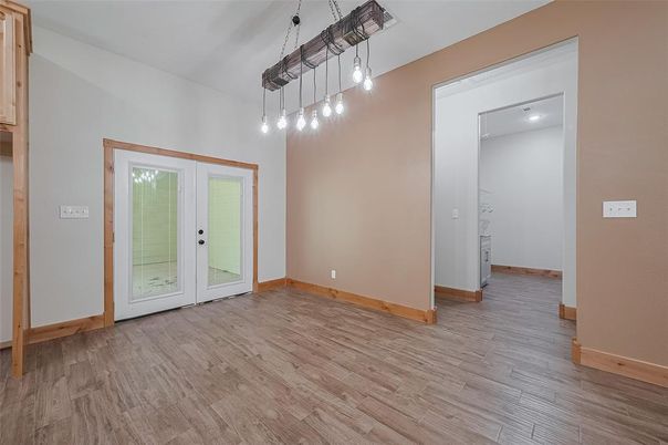 Empty room, Interior, Pendant Lights, Recessed Lighting, Wood Texture Flooring
